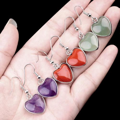 Natural Gemstone Earrings, Natural Stone, with Tibetan Style, Heart, fashion jewelry & different materials for choice, more colors for choice, nickel, lead & cadmium free, Sold By Pair