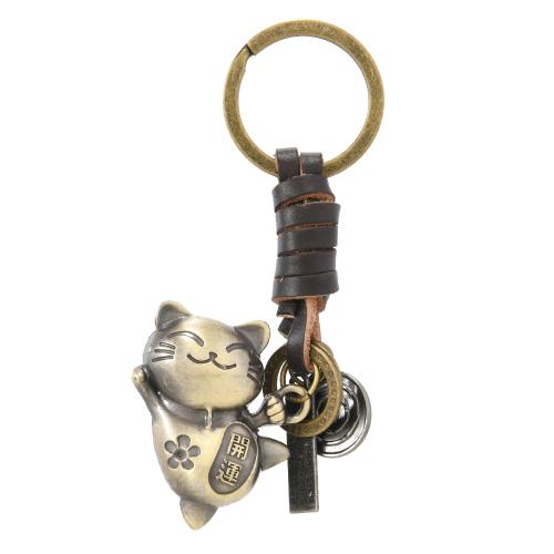 Bag Purse Charms Keyrings Keychains, Full Grain Cowhide Leather, with Iron & Tibetan Style, antique brass color plated, multifunctional & DIY & Unisex, Sold By PC