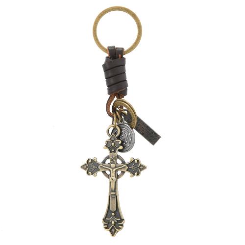 Bag Purse Charms Keyrings Keychains, Full Grain Cowhide Leather, with Iron & Tibetan Style, antique brass color plated, multifunctional & DIY & for man, Sold By PC