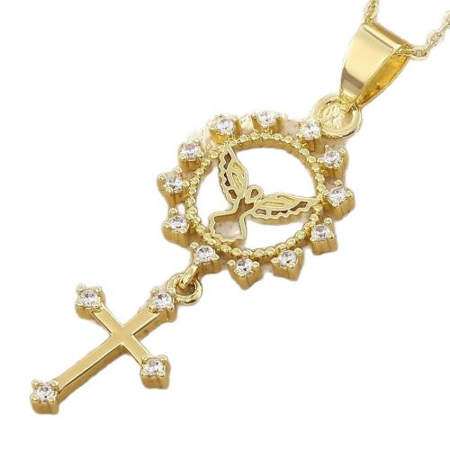 Collier en laiton cubique Zircon Micro Pave, avec 1.96 Inch chaînes de rallonge, Placage de couleur d'or, styles différents pour le choix & pavé de micro zircon & pour femme & creux, Longueur:17.71 pouce, Vendu par PC