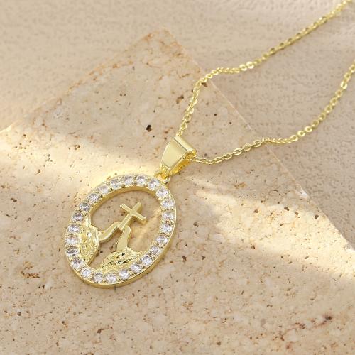 Cubic Zircon Micro Pave Brass Necklace, with 1.96 Inch extender chain, gold color plated, different styles for choice & micro pave cubic zirconia & for woman & hollow, Length:17.71 Inch, Sold By PC