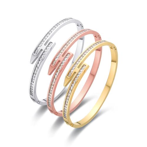 304 Stainless Steel Bangle, Vacuum Ion Plating, for woman & with rhinestone, more colors for choice, Sold By PC