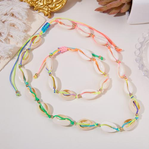 Shell Jewelry Sets, with Wax Cord, Vacuum Ion Plating, for woman, more colors for choice, Length:45 cm, Sold By PC