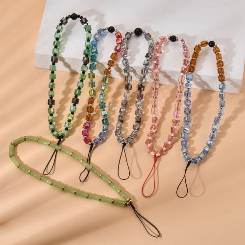 Mobile Phone Lanyard, Glass, with Nylon Cord, Vacuum Ion Plating, for woman, more colors for choice, Sold By PC