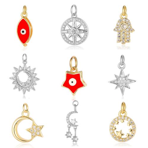 Cubic Zirconia Micro Pave Brass Pendant, Vacuum Ion Plating, DIY & evil eye pattern & micro pave cubic zirconia & enamel, more colors for choice, Sold By PC