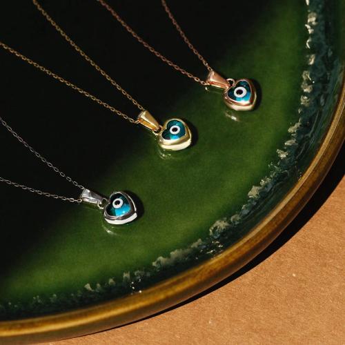 Stainless Steel Jewelry Necklace, 304 Stainless Steel, Vacuum Ion Plating, evil eye pattern & micro pave cubic zirconia & enamel, more colors for choice, Length:45 cm, Sold By PC