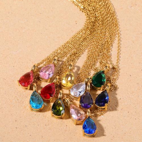 Stainless Steel Jewelry Necklace, 304 Stainless Steel, with Cubic Zirconia, Vacuum Ion Plating, for woman, more colors for choice, Length:45 cm, Sold By PC