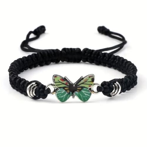 alliage de zinc bracelet, avec cordon de polyester, papillon, pour femme & autocollant époxyde, plus de couleurs à choisir, Longueur:Environ 7-7.9 pouce, Vendu par PC