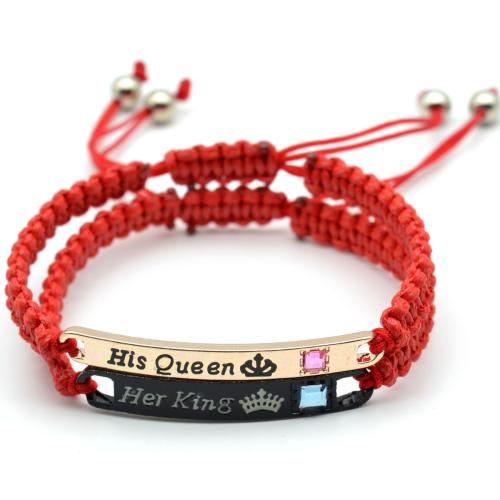 alliage de zinc bracelet, avec corde de cire, fait à la main, unisexe & styles différents pour le choix & avec le motif de lettre & avec strass, Longueur:Environ 6.3-11.8 pouce, Vendu par PC