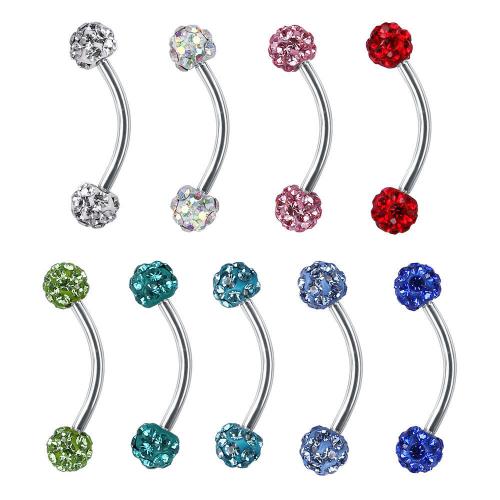 Acier inoxydable 304 barbell courbé de piercing, unisexe & normes différentes pour le choix & avec strass, plus de couleurs à choisir, 130x150x15mm, Vendu par PC