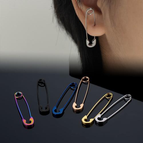 304 Stainless Steel Piercing Earring, Paper Clip, plated, Unisex, more colors for choice, 38.60mm, Sold By PC