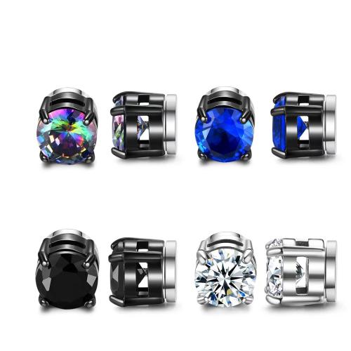 304 Stainless Steel Magnetic Stud Earring, plated, Unisex & micro pave cubic zirconia, more colors for choice, 6mm, Sold By PC