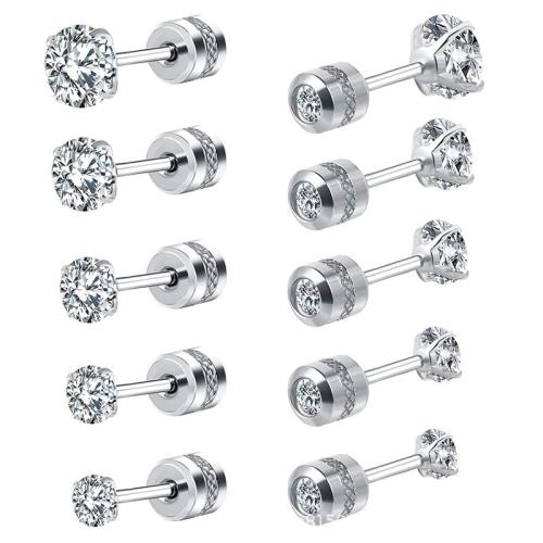 304 Stainless Steel Piercing Earring, plated, Unisex & different size for choice & with cubic zirconia, more colors for choice, Sold By PC