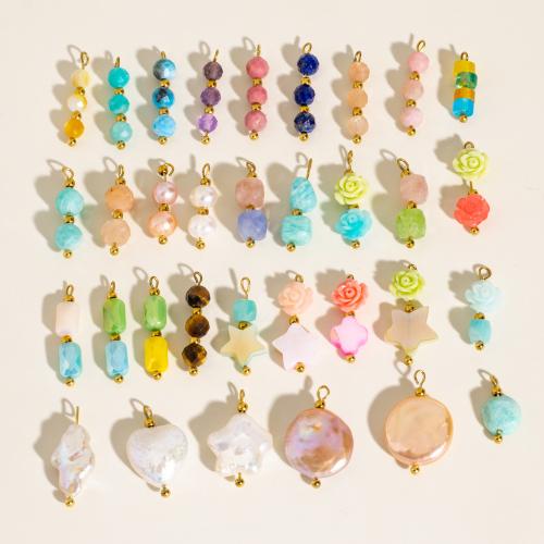 Gemstone Pendants Jewelry, with Shell & Freshwater Pearl & 304 Stainless Steel, Vacuum Ion Plating, Different Shape for Choice & DIY, more colors for choice, Sold By PC