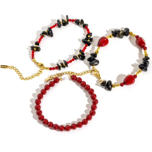 Gemstone Bracelets, with 304 Stainless Steel, Vacuum Ion Plating, fashion jewelry & for woman, more colors for choice, Sold By PC