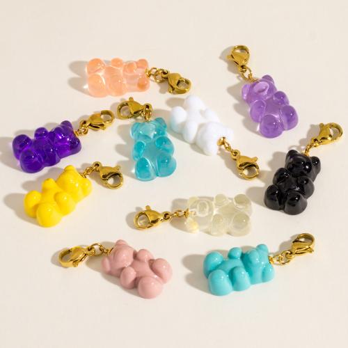 Bag Purse Charms Keyrings Keychains, Resin, with 304 Stainless Steel, Bear, Vacuum Ion Plating, cute, more colors for choice, 5.80x16.20mm, Sold By PC