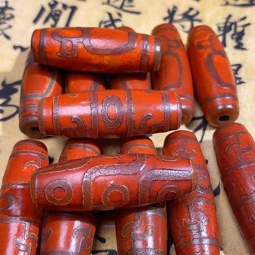 Natural Tibetan Agate Dzi Beads, DIY, red, 15x40mm, 2PCs/Bag, Sold By Bag