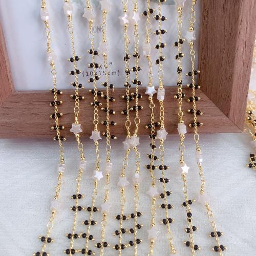 Decorative Beaded Chain, Brass, with Seedbead, Star, gold color plated, DIY, mixed colors, nickel, lead & cadmium free, 10m/Bag, Sold By Bag