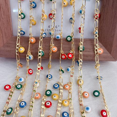 Decorative Beaded Chain, Brass, Round, gold color plated, DIY & evil eye pattern & enamel, mixed colors, nickel, lead & cadmium free, 10m/Bag, Sold By Bag