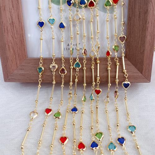 Decorative Beaded Chain, Brass, Heart, gold color plated, DIY & epoxy gel, mixed colors, nickel, lead & cadmium free, 10m/Bag, Sold By Bag