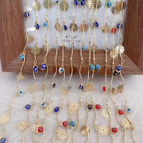 Decorative Beaded Chain, Brass, gold color plated, DIY & evil eye pattern & enamel, mixed colors, nickel, lead & cadmium free, 10m/Bag, Sold By Bag