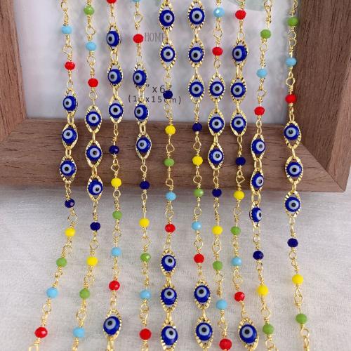 Decorative Beaded Chain, Brass, with Seedbead, gold color plated, DIY & evil eye pattern & enamel, mixed colors, nickel, lead & cadmium free, 10m/Bag, Sold By Bag