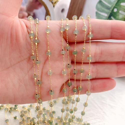 Decorative Beaded Chain, Brass, with Gemstone, gold color plated, DIY, green, nickel, lead & cadmium free, 10m/Bag, Sold By Bag