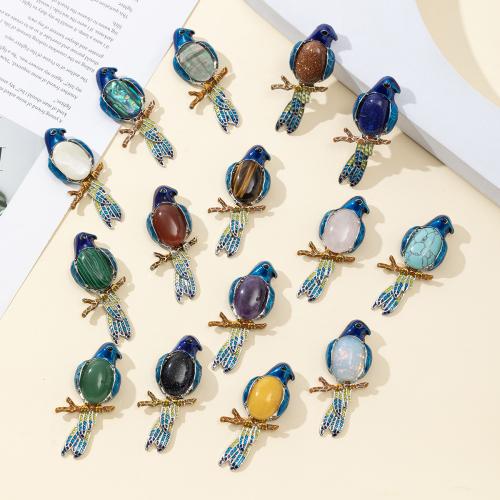 Fashion Brooch Jewelry, Tibetan Style, with Natural Stone, Bird, silver color plated, fashion jewelry & different materials for choice & enamel, more colors for choice, nickel, lead & cadmium free, 33x68mm, Sold By PC