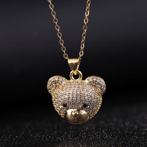 Collier en laiton cubique Zircon Micro Pave, avec 6cm chaînes de rallonge, ours, Placage de couleur d'or, bijoux de mode & pavé de micro zircon, plus de couleurs à choisir, protéger l'environnement, sans nickel, plomb et cadmium, 22x25mm, Longueur:40 cm, Vendu par PC