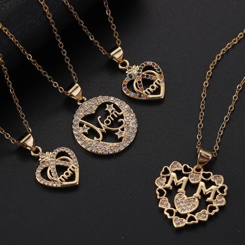 Cubic Zircon Micro Pave Brass Necklace, with 6cm extender chain, gold color plated, fashion jewelry & different designs for choice & micro pave cubic zirconia, golden, nickel, lead & cadmium free, Length:40 cm, Sold By PC