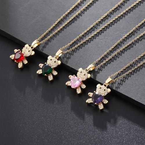 Collier en laiton cubique Zircon Micro Pave, avec 5cm chaînes de rallonge, ours, Placage de couleur d'or, bijoux de mode & pavé de micro zircon, plus de couleurs à choisir, protéger l'environnement, sans nickel, plomb et cadmium, Longueur:45 cm, Vendu par PC