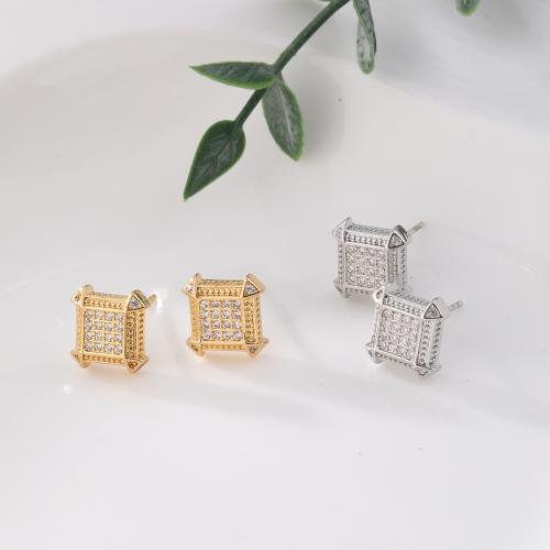 Cubic Zirconia Micro Pave Brass Earring, plated, fashion jewelry & micro pave cubic zirconia, more colors for choice, nickel, lead & cadmium free, 9x9mm, Sold By Pair