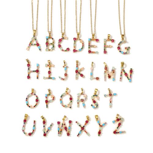 Cubic Zircon Micro Pave Brass Necklace, with 5cm extender chain, Alphabet Letter, gold color plated, fashion jewelry & micro pave cubic zirconia, more colors for choice, nickel, lead & cadmium free, Length:45 cm, Sold By PC