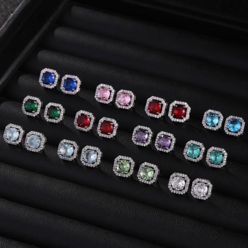 Cubic Zirconia Micro Pave Brass Earring, plated, fashion jewelry & micro pave cubic zirconia, more colors for choice, nickel, lead & cadmium free, 10x10mm, Sold By Pair