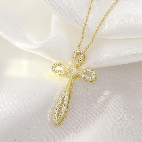 Collier en laiton cubique Zircon Micro Pave, avec 1.96 Inch chaînes de rallonge, Placage de couleur d'or, styles différents pour le choix & pavé de micro zircon & pour femme & creux, Longueur:17.71 pouce, Vendu par PC