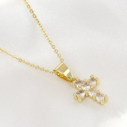 KubikZircon Mikro pflastern Messinghalsketten, Messing, mit kubischer Zirkonia, mit Verlängerungskettchen von 1.96 Inch, goldfarben plattiert, Modeschmuck & verschiedene Stile für Wahl & für Frau, Länge:17.71 ZollInch, verkauft von PC