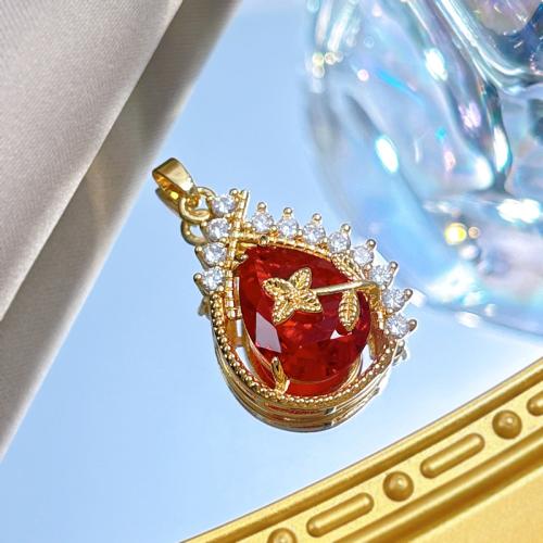 Cubic Zirconia Micro Pave Brass Pendant, Teardrop, real gold plated, DIY & micro pave cubic zirconia, Sold By PC