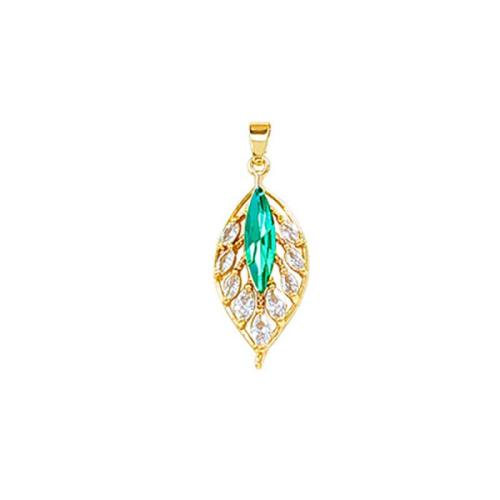 Cubic Zirconia Micro Pave Brass Pendant, Leaf, real gold plated, DIY & micro pave cubic zirconia & hollow, Sold By PC