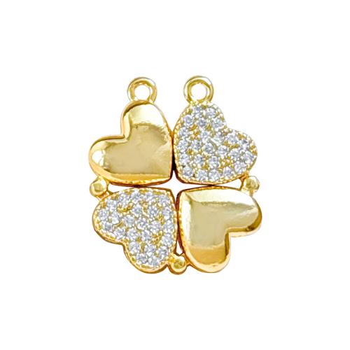 Cubic Zirconia Micro Pave Brass Pendant, Four Leaf Clover, real gold plated, DIY & micro pave cubic zirconia & hollow, Sold By PC