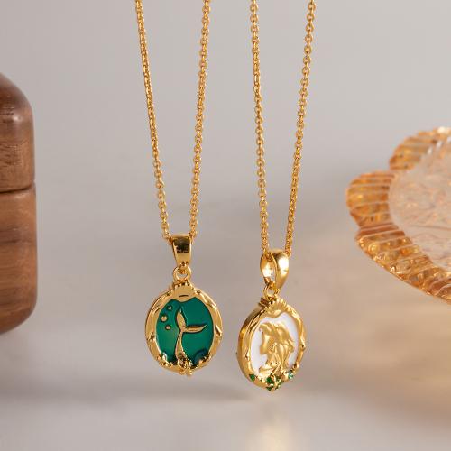 Brass Necklace, Vacuum Ion Plating, for woman & enamel & double-sided, Length:45 cm, Sold By PC