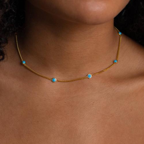 Collier de bijoux en acier inoxydable, Acier inoxydable 304, avec turquoise & zircon cubique, pour femme, plus de couleurs à choisir, Longueur:45 cm, Vendu par PC