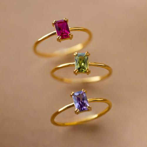 Cubic Zircon Brass Finger Ring, with Cubic Zirconia, Vacuum Ion Plating, for woman, more colors for choice, inner diameter:17~20mm, Sold By PC