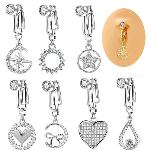 Brass Belly Ring, plated, Unisex & different styles for choice & micro pave cubic zirconia, belly ring length 20-30mm, Sold By PC