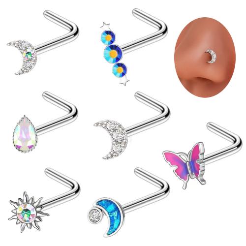 Brass Nose Piercing Jewelry, plated, Unisex & different styles for choice & with rhinestone, 7mm, Sold By PC