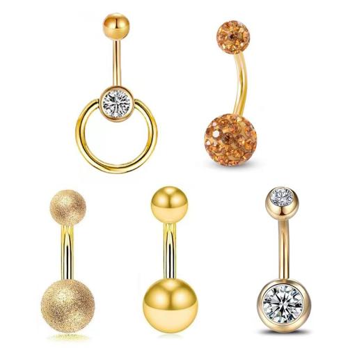 304 Stainless Steel Belly Ring, plated, 5 pieces & Unisex & micro pave cubic zirconia & with rhinestone, more colors for choice, belly ring length 20-25mm, Sold By Set