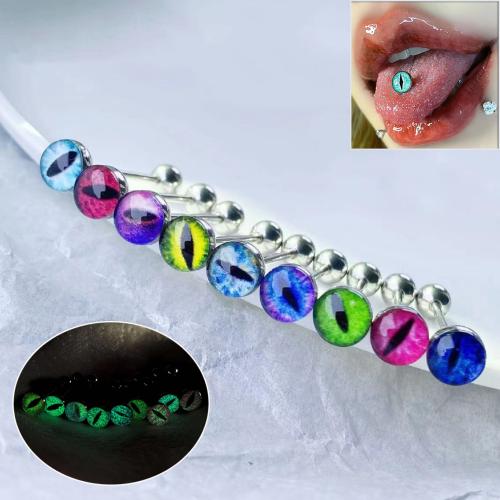 304 Stainless Steel tongue ring, with Resin, Evil Eye, polished, Unisex & luminated, more colors for choice, 16x7mm, Sold By PC