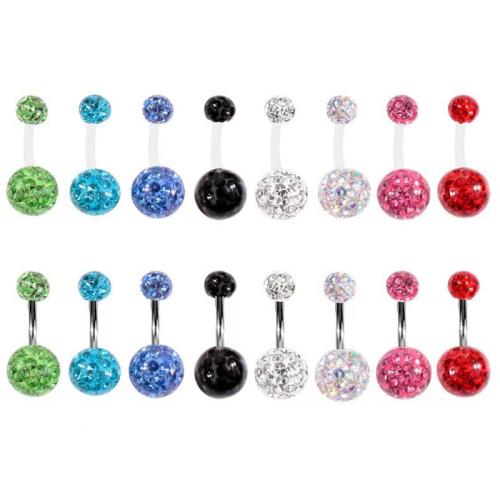 Plastic Belly Ring, with 316L Stainless Steel & Acrylic, Round, Unisex & different styles for choice & with rhinestone, Sold By PC