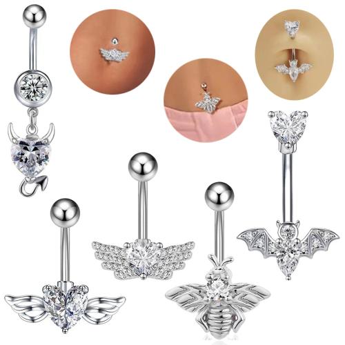 304 Stainless Steel Belly Ring, plated, Unisex & different styles for choice & micro pave cubic zirconia, Sold By PC