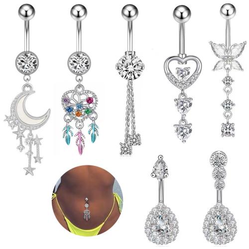 Brass Belly Ring, plated, Unisex & different styles for choice & micro pave cubic zirconia, belly ring length 30-50mm, Sold By PC