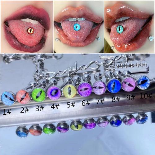 304 Stainless Steel tongue ring, with Acrylic, Evil Eye, Unisex, more colors for choice, 16mm, Sold By PC